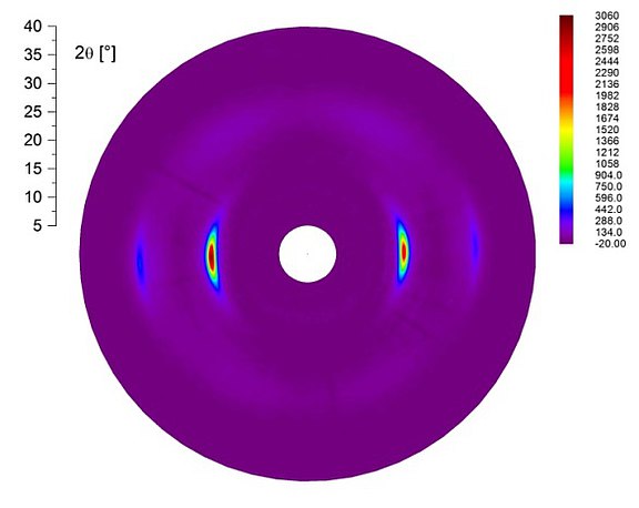 Debye-Scherrer-Aufnahme eines Precursorfilaments mittels Röntgenweitwinkelstreuung (WAXS)