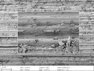 REM-Aufnahme zur Grenzfläche zwischen einer Carbonfaser und Epoxidharzmatrix